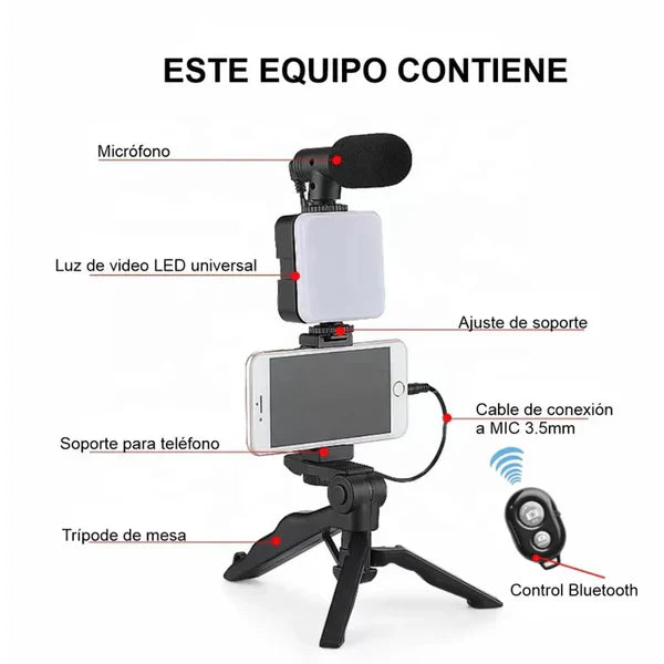 Kit de Grabación para Celular con Luz LED y Micrófono 🎤📱